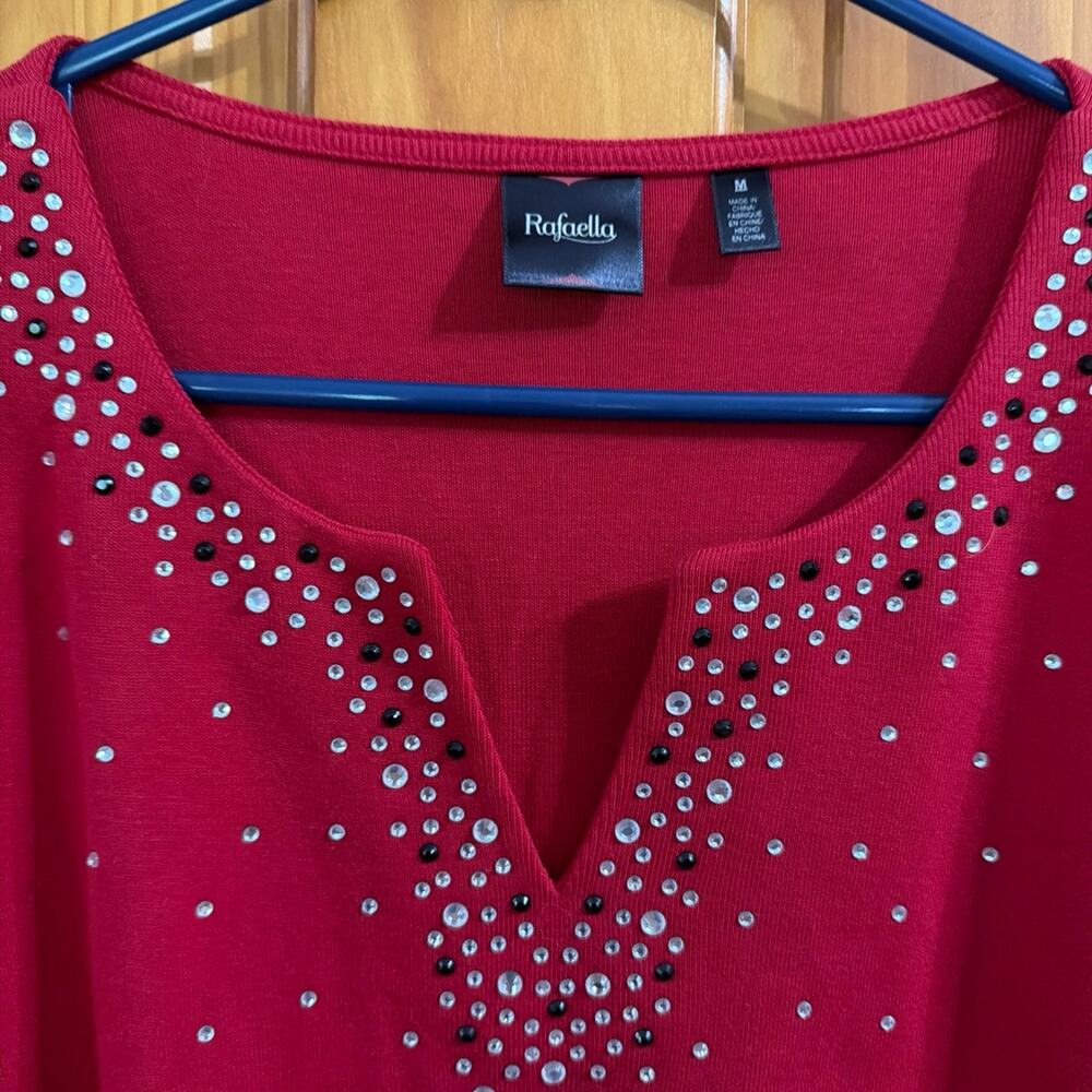 Rafaella Red Embellished Long Sleeved Shirt Size M - Picture 3 of 4